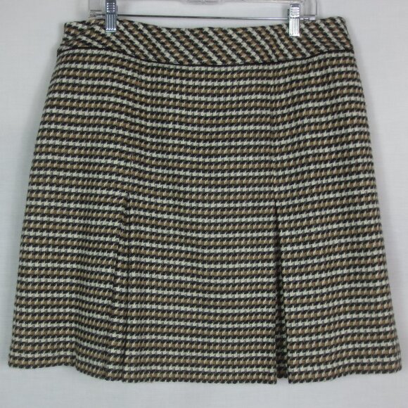 New Talbots Skirt Wool A-Line Hounds-tooth Black Tan White Lined Plus Size 16 - Picture 2 of 7